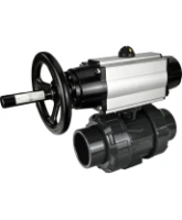 Кран шаровой DN.ru BV4242E-FP-GRM-ISO Дн50 Ру10 полнопроходной, корпус - НПВХ, шар - НПВХ, уплотнение - EPDM, с пневмоприводом PA-DA-105-1 и пневмораспределителем 4M310-08 AC220V