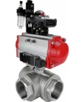 Кран шаровой DN.ru BV3232P(4pc)-SP-3WL-T-ISO-H Ду100 Ру40 стандартнопроходной трехходовой L-тип, нержавеющая сталь SS316, внутренняя резьба, уплотнение - PTFE, пн.приводом PA-DA-083, пн.распределителем 4M310-08 AC220V, БКВ APL-210N и БПВ AFC2000