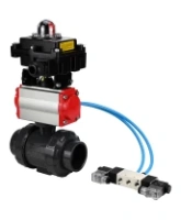 Кран шаровой DN.ru BV4242E-FP-GRM-ISO Дн50 Ру10 полнопроходной, корпус - НПВХ, шар - НПВХ, уплотнение - EPDM, с пневмоприводом PA-DA-052, пневмораспределителем 4V320-10 AC220V и БКВ APL-410N EX