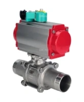 Кран шаровой DN.ru BV3232P(3pc)-FP-W-ISO-H LONG Ду32 Ру40 полнопроходной, корпус - нержавеющая сталь 316, уплотнение - PTFE, под приварку, с пневмоприводом PA-DA-052 и магнитным переключателем ALS200D