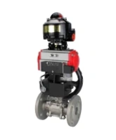 Кран шаровой DN.ru BV3232P(3pc)-FP-F-ISO-H Ду50 Ру40 фланцевый, полнопроходной, трехсоставной, корпус - нерж.сталь SS316, уплотнение - PTFE, пн.привод DN.ru PA-DA-083 пн.распределитель 4M310-08 AC220V ручной дублер MON2-450-T28-ISO БКВ APL-510N-EX