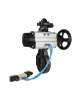 Затвор дисковый поворотный DN.ru WBV4242E-2W-Fb-ISO Дн80 Ру10 межфланцевый, корпус - НПВХ, диск - НПВХ, уплотнение - EPDM, с пневмоприводом PA-DA-105-1, пневмораспределителем 4V320-08 AC220V и БКВ APL-210N