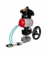 Кран шаровой DN.ru BV3232P(4pc)-SP-3WL-T-ISO-H WDVF Ду65 Ру40 стандартнопроходной, 3-ходовой L-тип, внутренняя резьба, с пневмоприводом PA-DA-105, пневмораспределителем 4V320-08 AC220V, БКВ APL-410N EX и ручным дублером MON2-450-T28-ISO