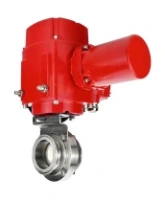 Затвор дисковый поворотный DN.ru WBV3131E-2W-C-H Ду50 Ру10 кламповый, корпус - пищевая нержавеющая сталь 304, уплотнение - EPDM, с электроприводом QT-EX-005M-O2-220VAC-У1 с моментной муфтой и штурвалом