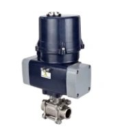 Кран шаровой DN.ru BV3232P(3pc)-FP-W-ISO-H WDVF Ду25 Ру63 полнопроходной, трехсоставной, корпус - нержавеющая сталь 316, уплотнение - PTFE, под приварку, с 1/4-оборотным электроприводом DN.ru QTSA-N-003EM-O0-220VAC с пружинным возвратом