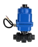 Кран шаровой DN.ru BV4242E-FP-GRM-ISO Дн50 Ру10 полнопроходной, клеевой с разборным муфтовым соединением, корпус - НПВХ, шар - НПВХ, уплотнение - EPDM, с электроприводом DN.ru QT-N-003EM-O1-12VDC-У1 blue