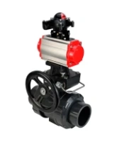 Кран шаровой DN.ru BV4242E-FP-GRM-ISO Дн50 Ру10 полнопроходной, корпус - НПВХ, шар - НПВХ, уплотнение - EPDM, с пневмоприводом PA-DA-052, ручным дублером MON1-250-T26-ISO и БКВ APL-210N