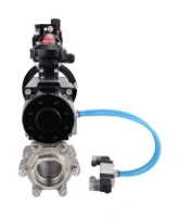 Кран шаровой DN.ru BV3232P(3pc)-FP-SW-ISO-H Ду100 Ру63 полнопроходной, корпус - нержавеющая сталь SS316, под приварку, с пневмоприводом PA-DA-105-1, пневмораспределителем 4V320-08 AC220V, БКВ APL-210N, БПВ AFC2000