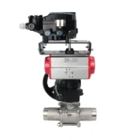 Кран шаровой DN.ru BV3232P(3pc)-FP-W-ISO-H LONG Ду100 Ру16 полнопроход., корпус - нерж.сталь 316, уплотнение - PTFE, под приварку, с пн.приводом DN.ru PA-DA-105, редуктором DN.ru MON3-700-T38-ISO и пневмопозиционером YT-1000RSN без обратной связи