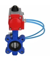 Затвор дисковый поворотный DN.ru WBV1631E-2W-Fb-H Ду100 Ру16 LUG корпус - чугун QT450, диск - нержавеющая сталь 304, уплотнение - EPDM, с пневмоприводом DN.ru PA-DA-083 и пневмораспределителем 4V320-08 AC220V
