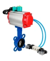 Затвор дисковый поворотный DN.ru WBV1413E-2W-Fb-H Ду100 Ру16 корпус - чугун GGG50, диск - чугун GGG40, уплотнение - EPDM, с пневмоприводом PA-DA-083, пневмораспределителем 4V320-08 AC220V и магнитным переключателем ALS200D