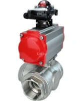 Кран шаровой DN.ru BV3232P(4pc)-SP-3WL-T-ISO-H Ду100 Ру40 стандартнопроходной трехходовой L-тип, нерж. сталь SS316, внутренняя резьба, уплотнение - PTFE, с пневмоприводом PA-DA-83 и блоком концевых выключателей APL-210N