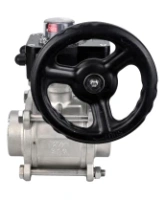 Кран шаровой DN.ru BV3232P(3pc)-FP-W-ISO-H Ду25 Ру63 полнопроходной двухходовой, нержавеющая сталь SS316, под приварку, уплотнение - PTFE, с ISO фланцем и редуктором DN.ru HGB RQN1-180Z с индикатором положения