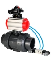 Кран шаровой DN.ru BV4242E-FP-GRM-ISO Дн50 Ру10 полнопроходной, корпус - НПВХ, шар - НПВХ, уплотнение - EPDM, с пневмоприводом PA-SA-065, пневмораспределителем 4V320-08 AC220V и БКВ APL-210N