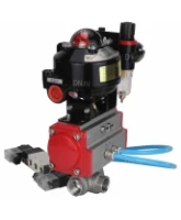Кран шаровой DN.ru BV3232P(4pc)-SP-3WL-T-ISO-H 1/2″ Ду15 Ру63 стандартнопроходной трехходовой L-тип, нержавеющая сталь SS316, внутренняя резьба, PTFE, с пн.приводом DN.ru PA-DA-052 пн.распределителем 4V320-08 AC220V БПВ AFC2000 БКВ APL-510N-EX
