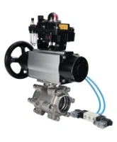 Кран шаровой DN.ru BV3232P(3pc)-FP-SW-ISO-H Ду100 Ру63 полнопроходной, корпус - нержавеющая сталь SS316, под приварку, с пневмоприводом PA-DA-105-1, пневмораспределителем 4V320-08 AC220V, БКВ APL-410N EX, БПВ AFC2000