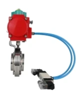 Затвор дисковый поворотный DN.ru WBV3131E-2W-W-H Ду15 Ру10 под приварку, корпус - пищевая нержавеющая сталь 304, уплотнение - EPDM, с пневмоприводом PA-SA-065, пневмораспределителем 4V320-08 AC220V и магнитным переключателем ALS200D