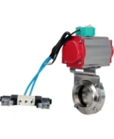 Затвор дисковый поворотный DN.ru WBV3131E-2W-W-H Ду15 Ру10 под приварку, пищевая нержавеющая сталь 304, уплотнение - EPDM, с пневмоприводом PA-DA-052, пневмораспределителем 4V320-08 AC220V и магнитным переключателем ALS200D
