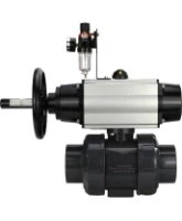 Кран шаровой DN.ru BV4242E-FP-GRM-ISO Дн50 Ру10 полнопроходной, корпус - НПВХ, шар - НПВХ, уплотнение - EPDM, с пневмоприводом PA-DA-105-1, пневмораспределителем 4M310-08 AC220V и БПВ AFC2000