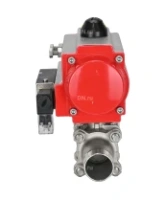 Кран шаровой DN.ru BV3232P(3pc)-FP-W-ISO-H LONG Ду32 Ру40 полнопроходной, корпус - нержавеющая сталь 316, уплотнение - PTFE, под приварку, с пневмоприводом DN.ru PA-SA-083 и пневмораспределителем 4M310-08 AC220V