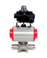 Кран шаровой DN.ru BV3232P(3pc)-FP-W-ISO-H LONG Ду32 Ру40 полнопроходной, корпус - нержавеющая сталь 316, уплотнение - PTFE, под приварку, с пневмоприводом DN.ru PA-SA-083, пневмораспределителем 4M310-08 AC220V и БКВ APL-410N EX