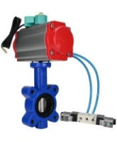 Затвор дисковый поворотный DN.ru WBV1631E-2W-Fb-H Ду50 Ру16 LUG межфланцевый, корпус - чугун QT450, диск - нержавеющая сталь AISI 304, EPDM, с пневмоприводом PA-SA-083, пневмораспределителем 4V320-08 AC220V и магнитным переключателем ALS200D