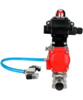 Кран шаровой DN.ru BV3232P(3pc)-FP-W-ISO-H LONG Ду32 Ру40 полнопроходной, корпус - нержавеющая сталь 316, уплотнение - PTFE, под приварку, с пневмоприводом DN.ru PA-SA-083, пневмораспределителем 4V320-08 AC220V и БКВ APL-410N EX