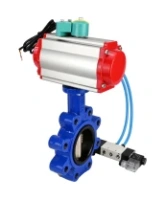Затвор дисковый поворотный DN.ru WBV1616E-2W-Fb-H Ду100 Ру16 LUG корпус - чугун QT450, диск - чугун QT450, уплотнение - EPDM, с пневмоприводом PA-DA-083, пневмораспределителем 4V320-08 AC220V и магнитным переключателем ALS200D