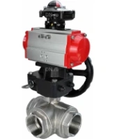 Кран шаровой DN.ru BV3232P(4pc)-SP-3WL-T-ISO-H Ду100 Ру40 стандартнопроходной трехходовой L-тип, нерж. сталь SS316, внутренняя резьба, уплотнение - PTFE, с пневмоприводом PA-DA-083, БКВ APL-210N и ручным дублером MON2-450-T28-ISO