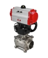 Кран шаровой DN.ru BV3232P(3pc)-FP-W-ISO-H Ду65 Ру25 полнопроходной двухходовой, нержавеющая сталь SS316, под приварку, уплотнение - PTFE, с пневмоприводом DN.ru PA-DA-083 и ручным дублером MON2-450-T28-ISO