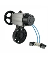 Затвор дисковый поворотный DN.ru WBV4242E-2W-Fb-ISO Дн80 Ру10 межфланцевый, корпус - НПВХ, диск - НПВХ, уплотнение - EPDM, с пневмоприводом PA-DA-105-1 и пневмораспределителем 4V320-08 AC220V