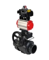 Кран шаровой DN.ru BV4242E-FP-GRM-ISO Дн50 Ру10 полнопроходной, корпус - НПВХ, шар - НПВХ, уплотнение - EPDM, с пневмоприводом PA-DA-052, пневмораспределителем 4M310-08 AC220V, ручным дублером MON1-250-T26-ISO и БКВ APL-410N EX