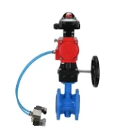 Затвор дисковый поворотный DN.ru WBV1313E-2W-F-H Ду100 Ру16 фланцевый чугун GGG40, диск - чугун GGG40, EPDM, с пневмоприводом DN.ru PA-DA-105, пневмораспределителем DN.ru 4V320-10 AC220V, БКВ DN.ru APL-210N и ручным дублером DN.ru MON1-250-T26-ISO