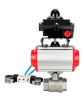 Кран шаровой DN.ru BV3232P(2pc)-FP-T-ISO-H Ду100 Ру40 полнопроходной, внутренняя резьба, нержавеющая сталь 316, уплотнение - PTFE, с пневмоприводом PA-SA-130, пневмораспределителем 4V320-08 AC220V, БКВ APL-410N EX