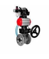 Кран шаровой DN.ru BV3232P(2pc)-FP-F-ISO-H WDVF Ду80 Ру16 полнопроходной, фланцевый, нержавеющая сталь 316, PTFE, с пневмоприводом PA-DA-105, пневмораспределителем 4V320-08 AC220V, БКВ APL-510N EX, БПВ AFC2000 и ручным дублером MON2-450-T28-ISO