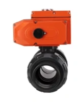 Кран шаровой DN.ru BV4242E-FP-GRM-ISO Дн50 Ру10 полнопроходной, клеевой с разборным муфтовым соединением, корпус - НПВХ, шар - НПВХ, уплотнение - EPDM, с электроприводом DN.ru QT-N-003EM-O1-220VAC-У1 HARK