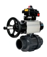 Кран шаровой DN.ru BV4242E-FP-GRM-ISO Дн50 Ру10 полнопроходной, корпус - НПВХ, шар - НПВХ, уплотнение - EPDM, с пневмоприводом PA-DA-105-1, пневмораспределителем 4M310-08 AC220V и БКВ APL-410N EX