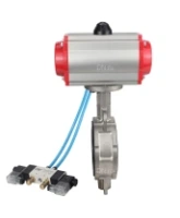Затвор дисковый поворотный DN.ru WBV3131N-2W-Fb-H Ду65 Ру16, корпус - нержавеющая сталь 304, диск - нержавеющая сталь 304, уплотнение - NBR, с пневмоприводом DN.ru PA-SA-105 и пневмораспределителем DN.ru 4V320-08 AC220V