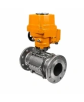 Кран шаровой DN.ru BV3131P(3pc)-FP-F-ISO-H Ду100 Ру16 полнопроходной трехсоставной, фланцевый, нержавеющая сталь 304, уплотнение - PTFE,  22х22, F10, WDVF, с электроприводом четвертьоборотным DN.ru взрывозащищенным QT-EX-020EM-O2-220VAC-У1