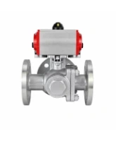 Кран шаровой DN.ru BV3232P(2pc)-FP-3WL-F-ISO-H Ду80 Ру16 HYMT трехходовой L-тип, полнопроходной, фланцевый, корпус - нержавеющая сталь AISI316, с пневмоприводом PA-SA-130 и пневмораспределителем 4M320-08 AC220V