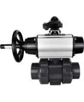 Кран шаровой DN.ru BV4242E-FP-GRM-ISO Дн50 Ру10 полнопроходной, корпус - НПВХ, шар - НПВХ, уплотнение - EPDM, с пневмоприводом PA-DA-105-1 и БКВ APL-210N