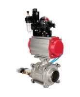 Кран шаровой DN.ru BV3232P(3pc)-FP-W-ISO-H WDVF Ду15 Ру63 полнопроходной, трехсоставной, корпус - нержавеющая сталь 316, уплотнение - PTFE, под приварку, с пневмоприводом PA-SA-065, пневмораспределителем 4V320-08 AC220V, БКВ APL-210N, БПВ AFC2000