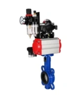 Затвор дисковый поворотный DN.ru WBV1432N-2W-Fb-H Ду100 Ру16, корпус - чугун GGG50, диск - нержавеющая сталь 316L, уплотнение - NBR, с пневмоприводом DN.ru PA-DA-083, пневмораспределителем 4M310-08 AC220V, БКВ APL-210N, БПВ AFC2000