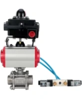Кран шаровой DN.ru BV3232P(3pc)-FP-W-ISO-H Ду65 Ру25, полнопроходной под приварку, нержавеющая сталь SS316, уплотнение - PTFE, с пневмоприводом PA-DA-083 двойного действия, с пневмораспределителем 4V320-08 AC220V, с БКВ APL-410N EX