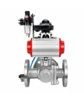 Кран шаровой DN.ru BV3232P(2pc)-FP-3WL-F-ISO-H Ду80 Ру16 HYMT, трехходовой L-тип, полнопроходной, фланцевый, корпус - нержавеющая сталь SS316, с пневмоприводом PA-SA-130, пневмораспределителем 4V320-08 AC220V, БКВ APL-210N и БПВ AFC2000