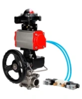 Кран шаровой DN.ru BV3232P(3pc)-FP-W-ISO-H WDVF Ду25 Ру63 полнопроходной, трехсоставной, нержавеющая сталь 316, PTFE, под приварку, с пневмоприводом PA-DA-052, пн.распределителем 4V320-08 AC220V, БКВ APL-210N, ручным дублером MON1-250-T26-ISO