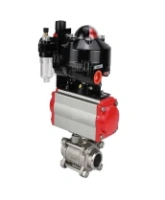 Кран шаровой DN.ru BV3232P(3pc)-FP-W-ISO-H Ду25 Ру63 полнопроходной двухходовой, нержавеющая сталь SS316, под приварку, уплотнение - PTFE, с пн.приводом DN.ru PA-DA-052 пн.распределителем 4M310-08 AC220V БПВ AFC2000 БКВ APL-510N-EX