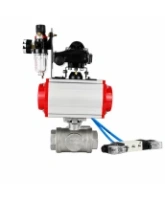 Кран шаровой DN.ru BV3232P(4pc)-SP-3WL-T-ISO-H WDVF Ду40 Ру63 стандартнопроходной, 3-ходовой L-тип, внутренняя резьба, нержавеющая сталь AISI 316, PTFE, с пневмоприводом PA-SA-130, пневмораспределителем 4V320-08 AC220V, БКВ APL-210N и БПВ AFC2000