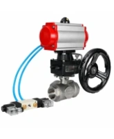 Кран шаровой DN.ru BV3232P(4pc)-SP-3WL-T-ISO-H WDVF Ду65 Ру40 стандартнопроходной, 3-ходовой L-тип, внутренняя резьба, нержавеющая сталь AISI 316, с пневмоприводом PA-DA-105, пневмораспределителем 4V320-08 AC220V и ручным дублером MON2-450-T28-ISO