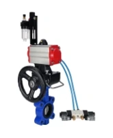 Затвор дисковый поворотный DN.ru WBV1631E-2W-Fb-H Ду125 Ру16 LUG корпус - чугун QT450, диск - нержавеющая сталь 304, уплотнение - EPDM, с пневмоприводом DN.ru PA-DA-105, пневмораспределителем 4V320-08 AC220V, редуктором MON3-700-T38-ISO и БПВ AFC2000